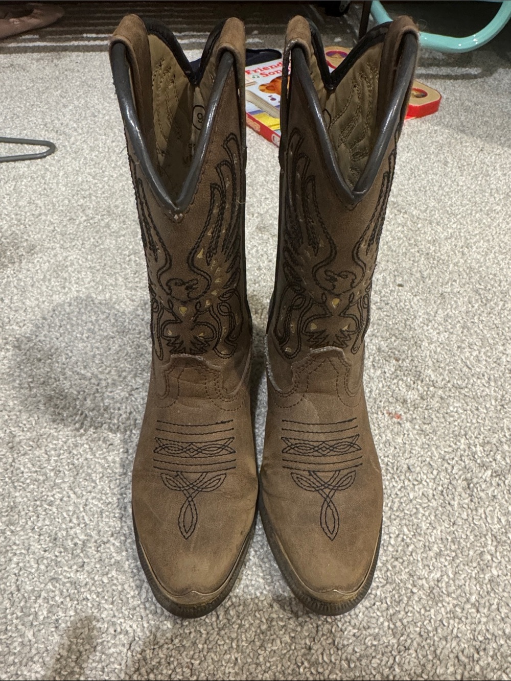 Smoky Mountain Toddler Brown Suede Cowboy Boots with Embroidered Detailing